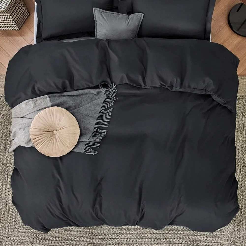 Black Duvet Cover Full Size - 3 Pieces Prewashed Extra Soft Cotton